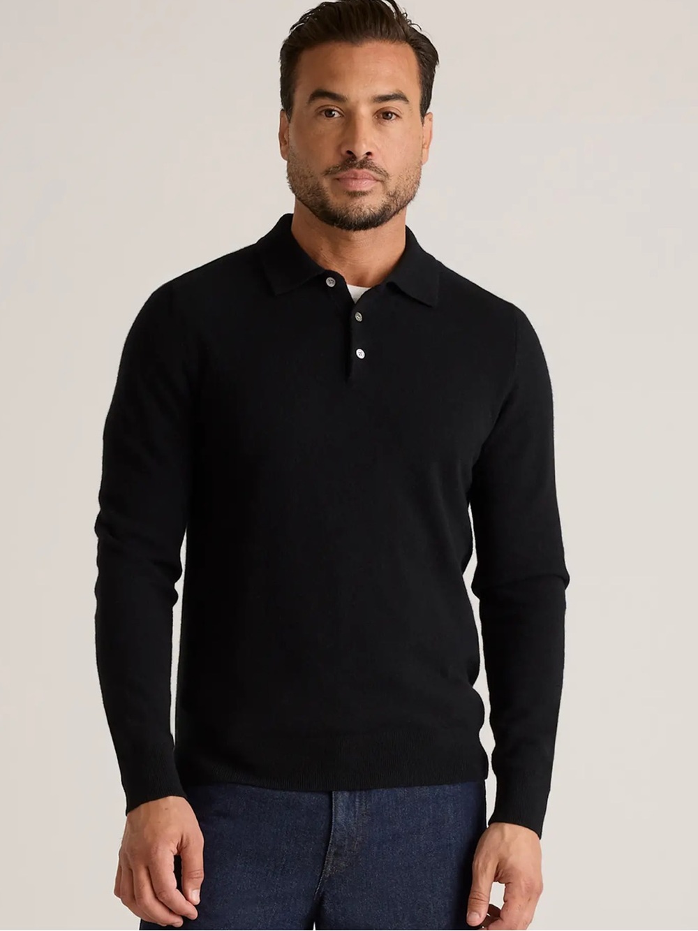 Quince 100% Mongolian Cashmere Men's Black Long-Sleeve Polo Sweater. Size Xl